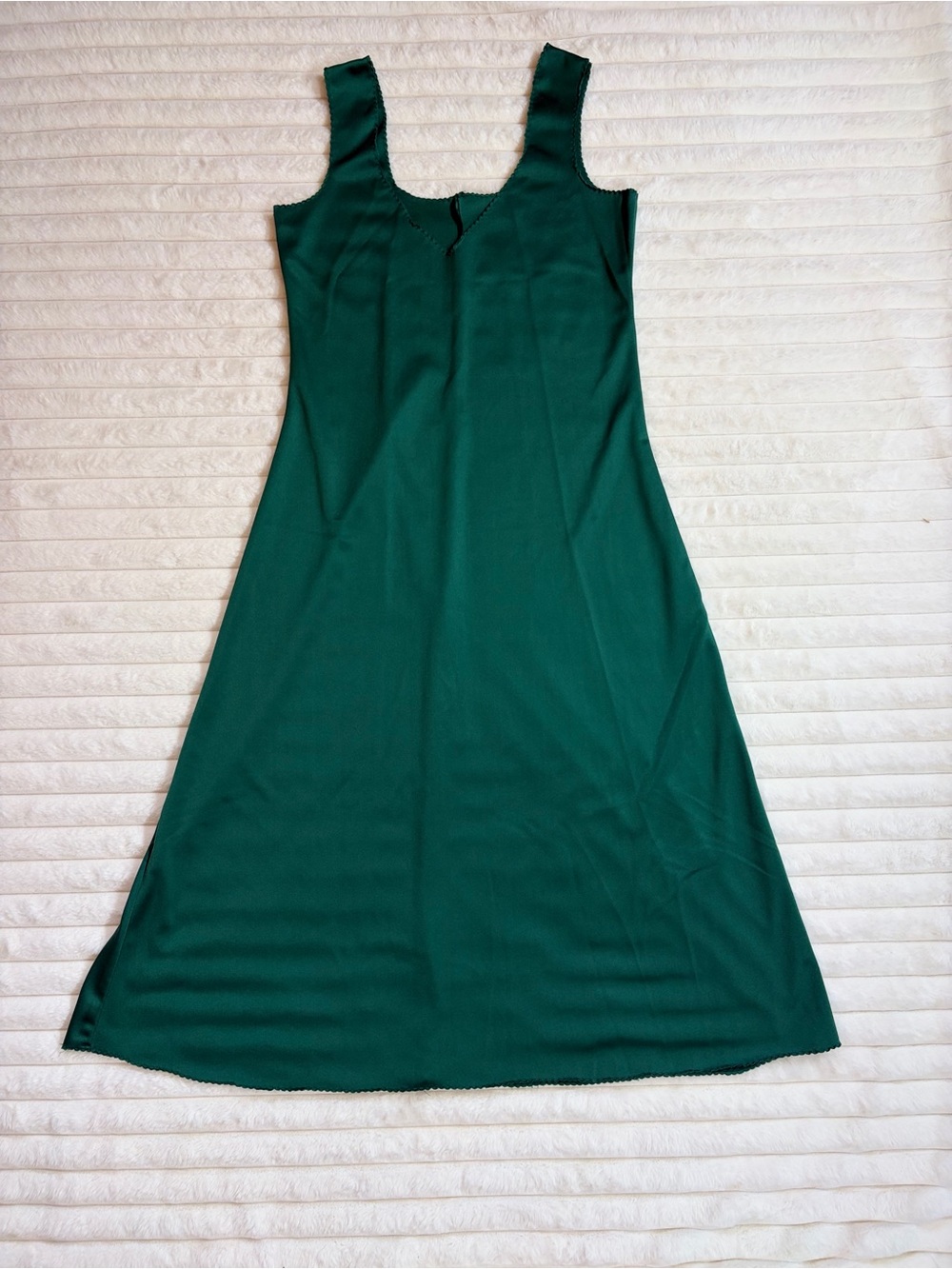 Classic Emerald Green Sleeveless A-Line Dress Under Garment Summer Fall Vintage